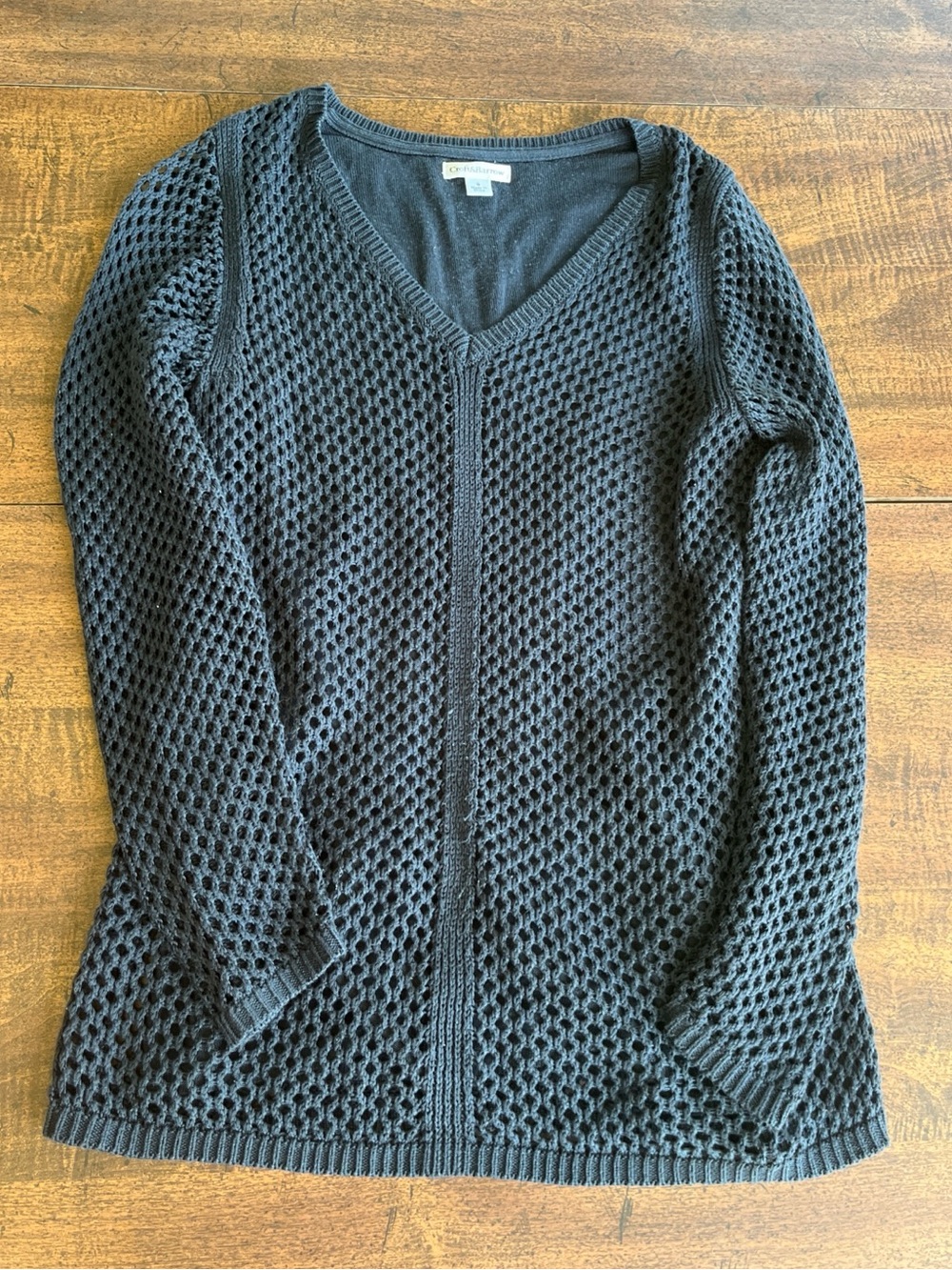 Croft & Barrow Navy Blue Open Knit Lined Cardigan Sweater Small Crochet Textured
